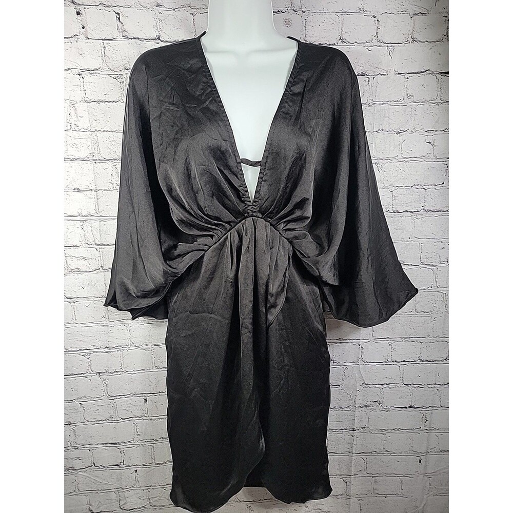 Womens Do+Be Sexy Black Mini Dress Deep V Neck Flutter Sleeves Size Small